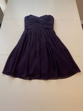 Bill Levkoff Chiffon Strapless Mini Dress in Dark Plum Size 8